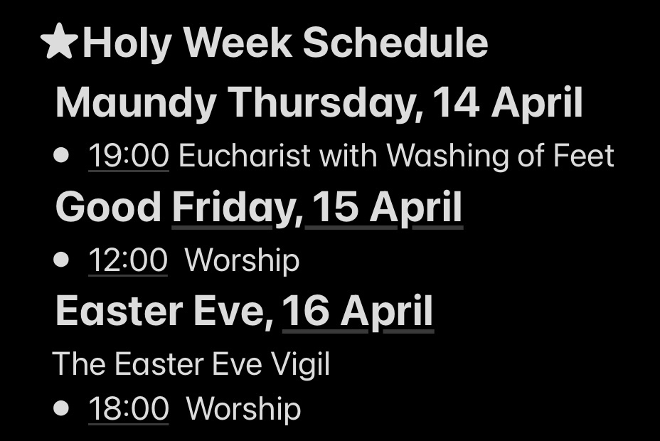 Holy Week Schedule 聖マーガレット教会